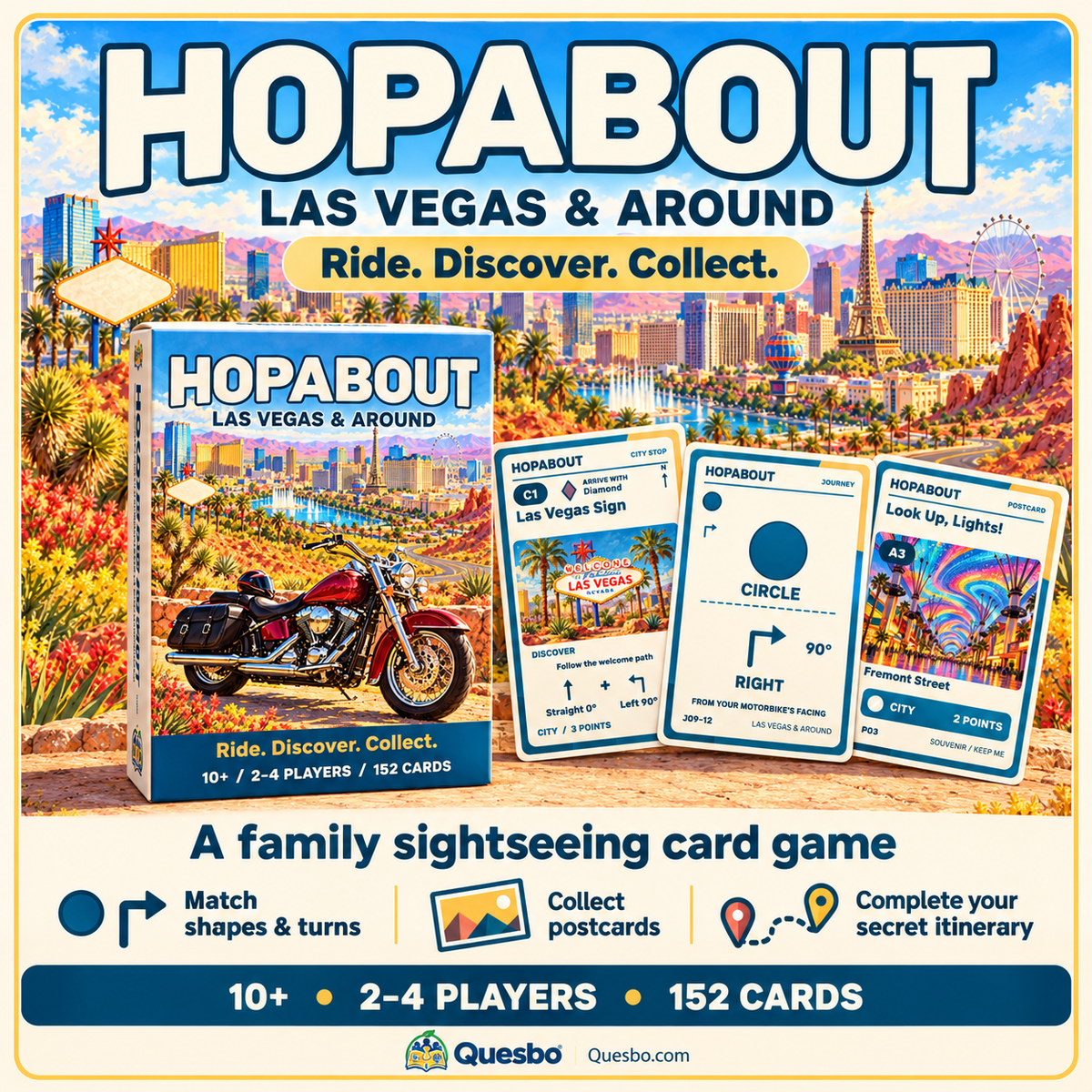 HOPABOUT™: Las Vegas & Around – Family Adventure Card Game, Ages 10+ - Quesbo