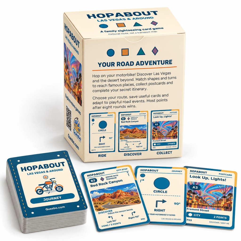 HOPABOUT™: Las Vegas & Around – Family Adventure Card Game, Ages 10+ - Quesbo