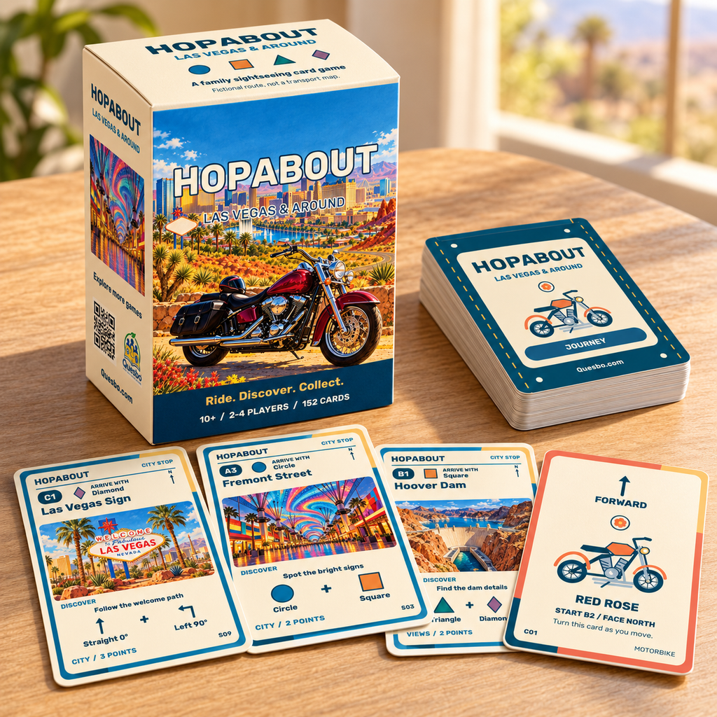 HOPABOUT™: Las Vegas & Around – Family Adventure Card Game, Ages 10+ - Quesbo