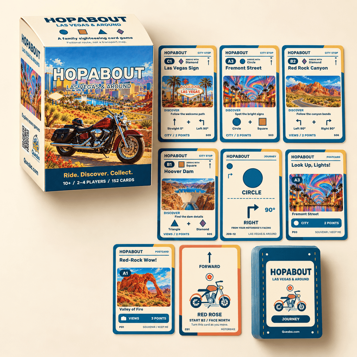 HOPABOUT™: Las Vegas & Around – Family Adventure Card Game, Ages 10+ - Quesbo