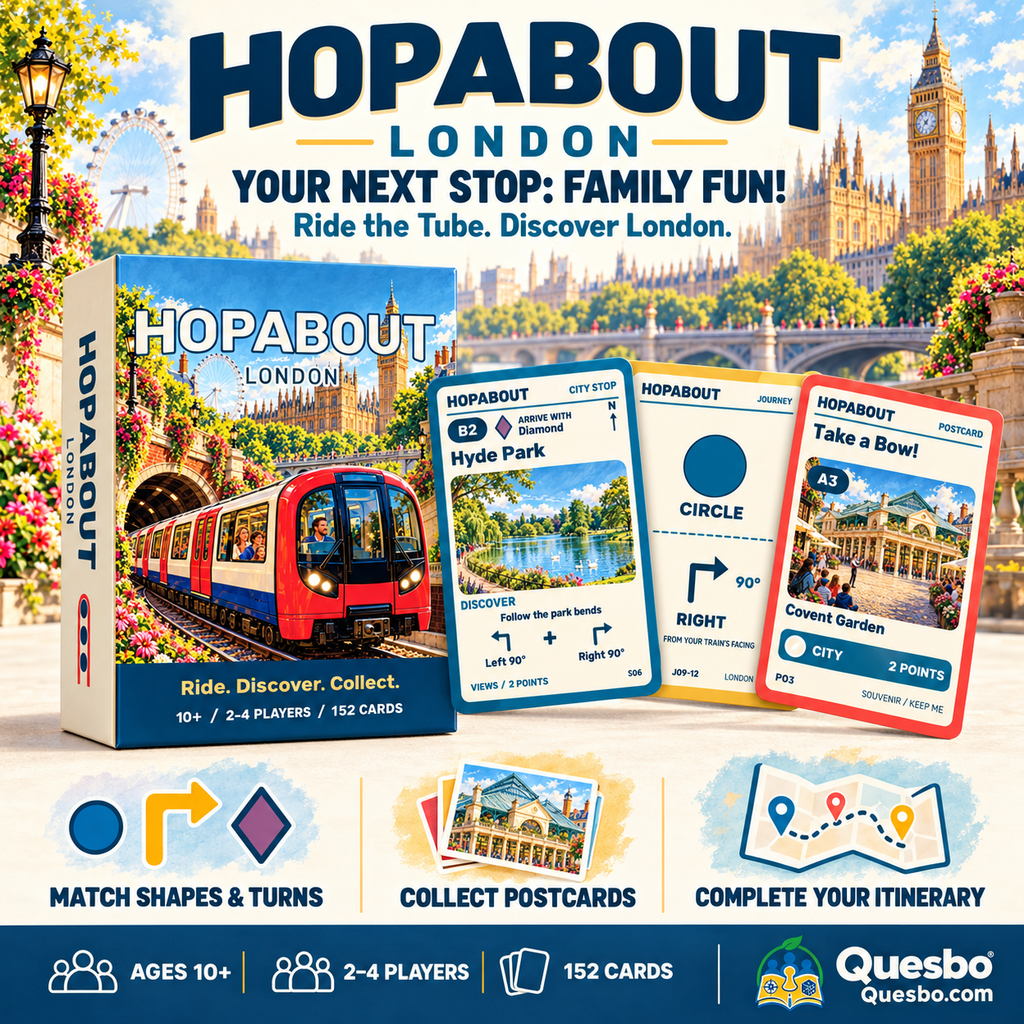 HOPABOUT™ London – Family Tube Adventure Card Game, Ages 10+ - Quesbo