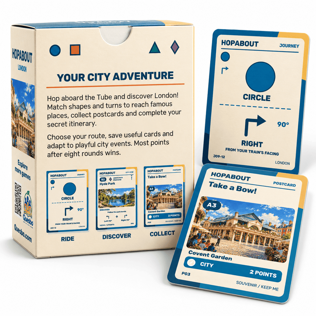 HOPABOUT™ London – Family Tube Adventure Card Game, Ages 10+ - Quesbo