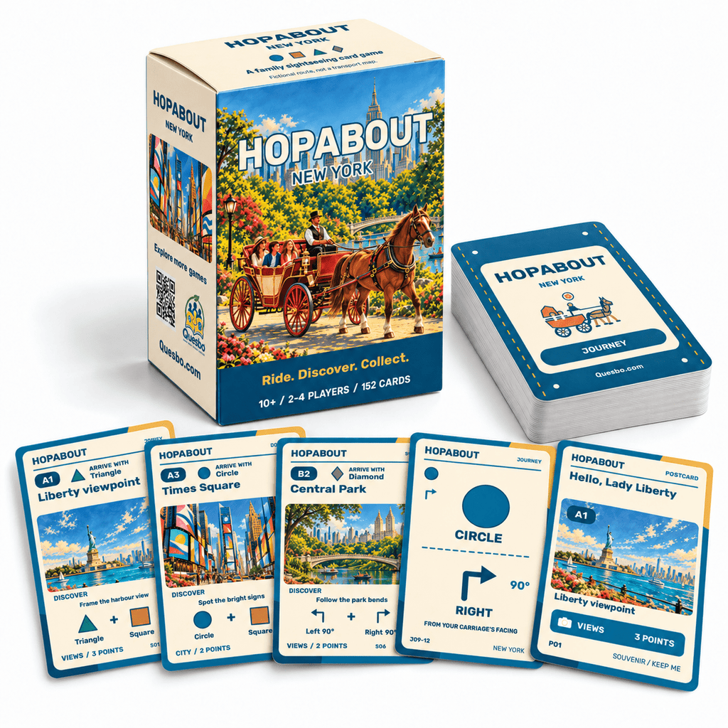 HOPABOUT New York box and deck with harbour, Times Square, Central Park, Circle and Statue of Liberty cards.