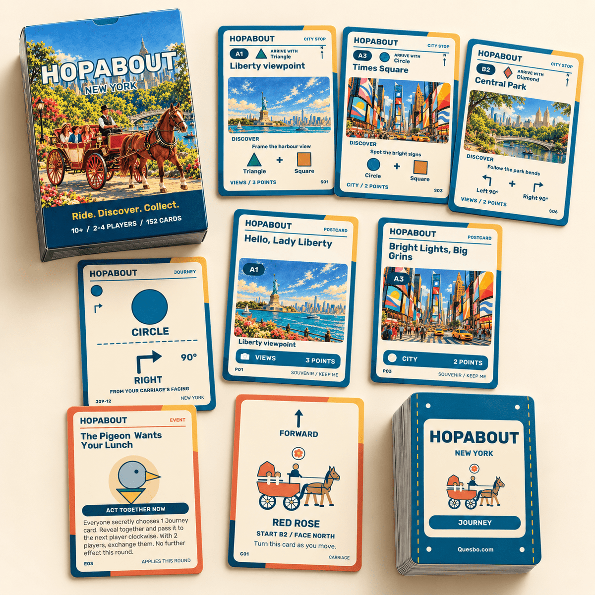 HOPABOUT™ New York – Family Sightseeing Card Game, Ages 10+ - Quesbo