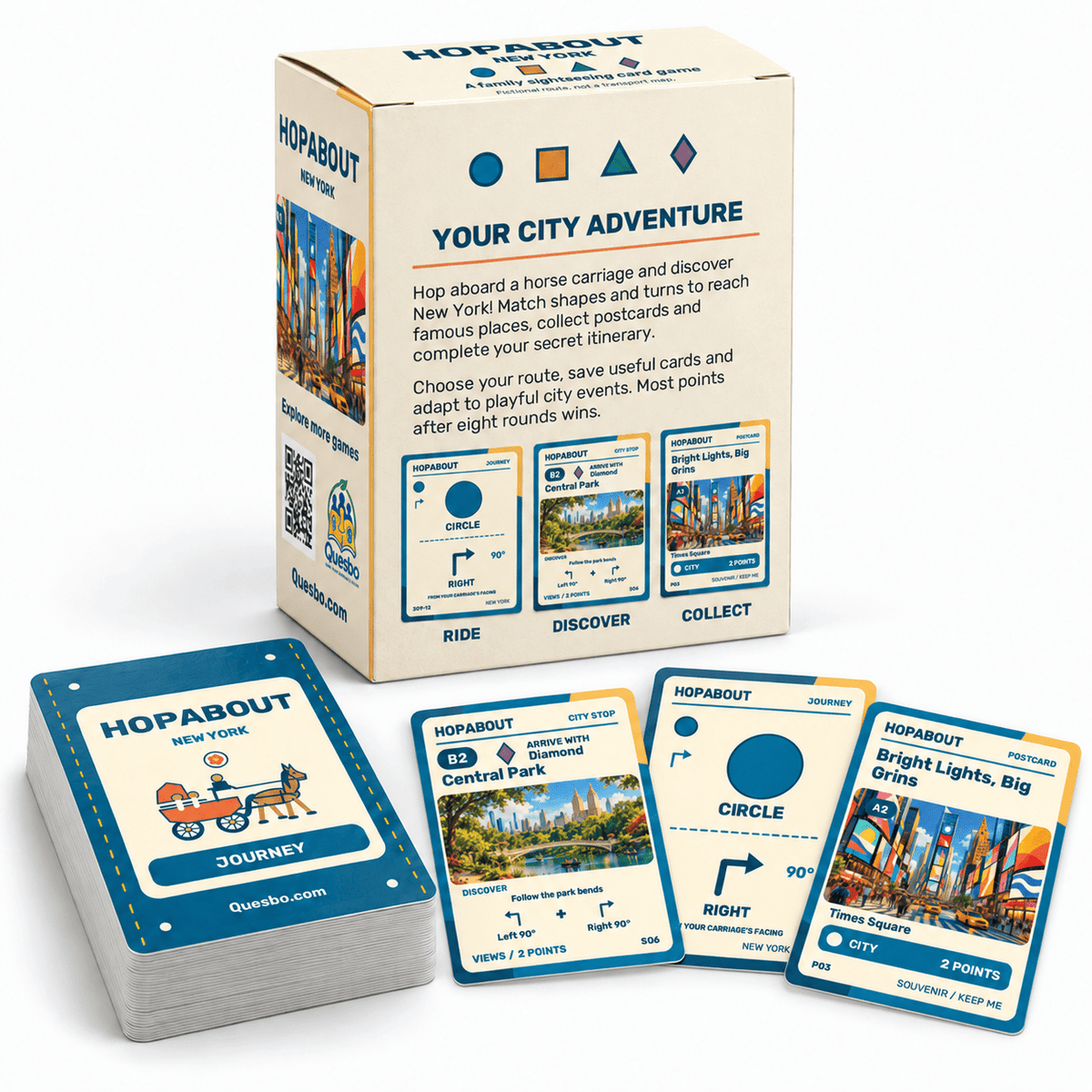 HOPABOUT™ New York – Family Sightseeing Card Game, Ages 10+ - Quesbo