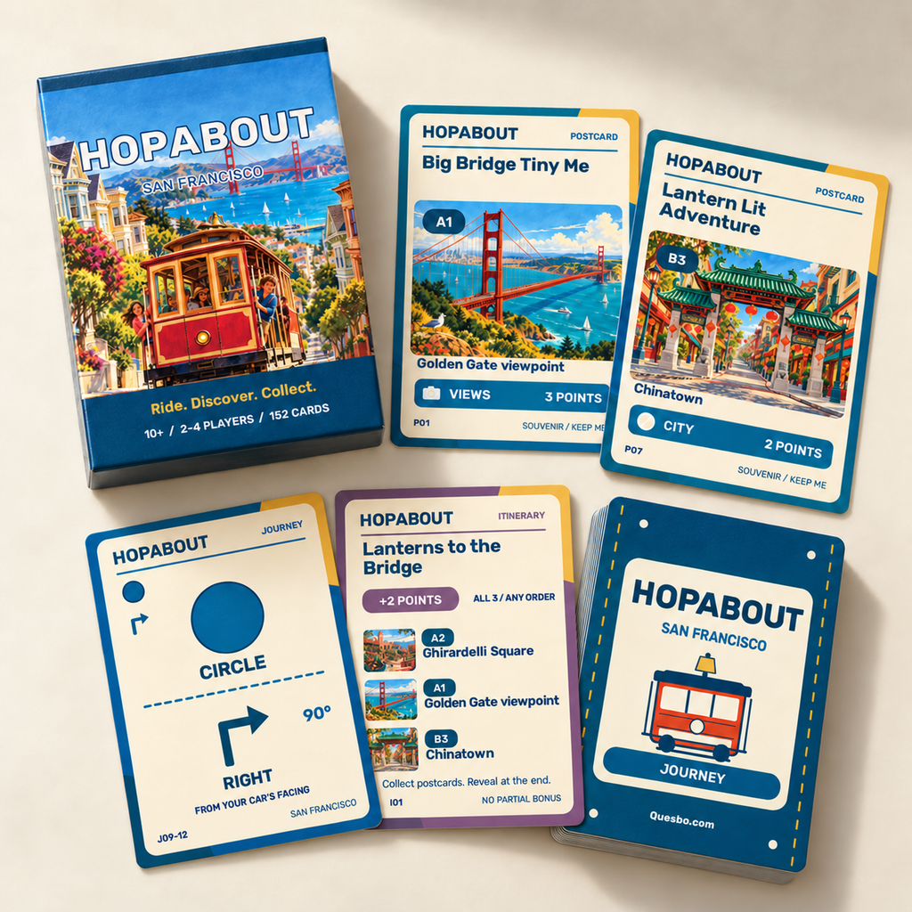 HOPABOUT™: San Francisco – Family Sightseeing Card Game | Ages 10+ - Quesbo