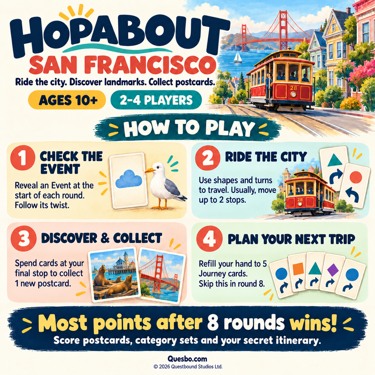 HOPABOUT™: San Francisco – Family Sightseeing Card Game | Ages 10+ - Quesbo