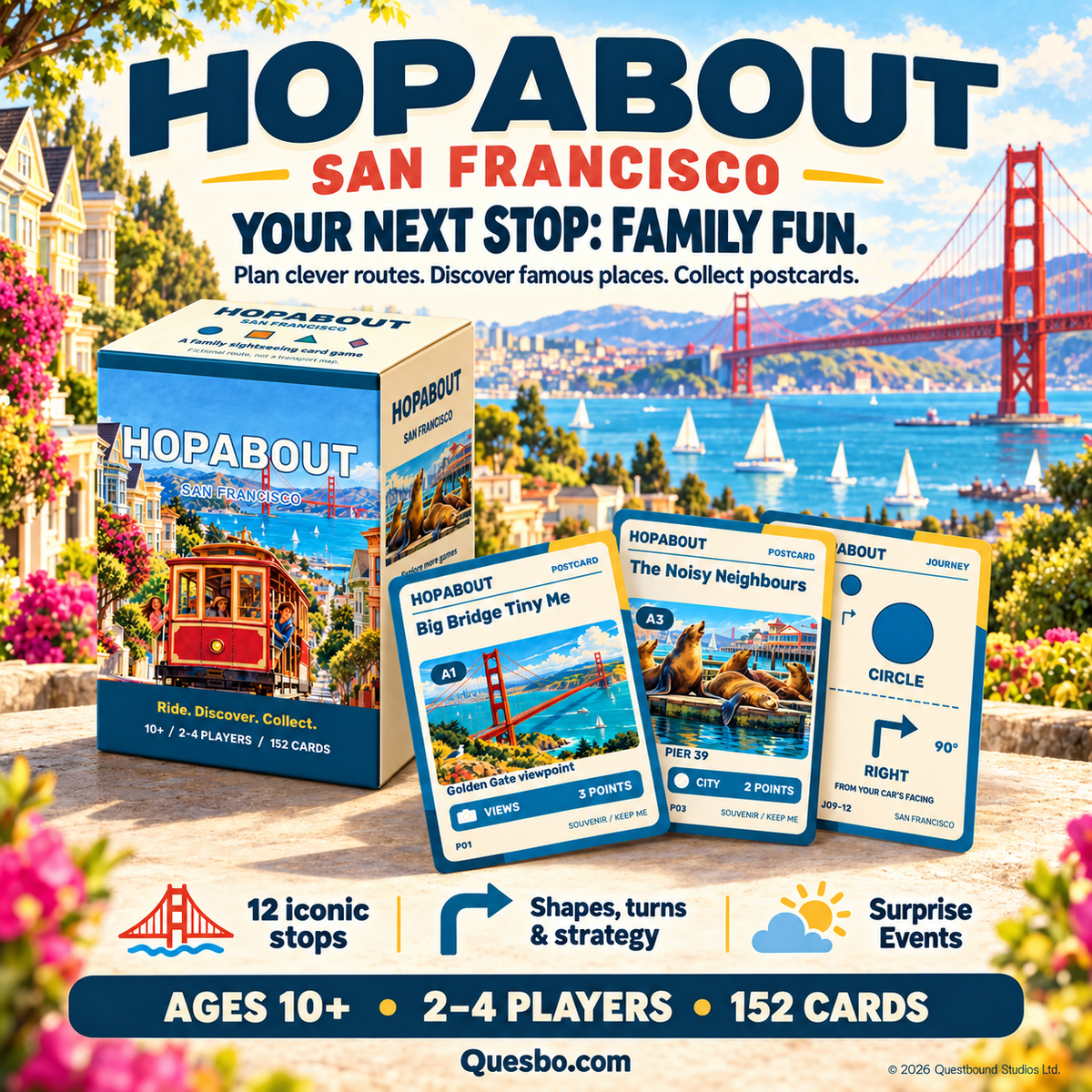 HOPABOUT™: San Francisco – Family Sightseeing Card Game | Ages 10+ - Quesbo