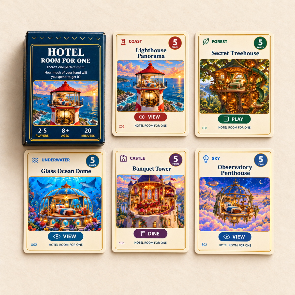 HOTEL ROOM FOR ONE — Family Strategy & Bluffing Card Game | Ages 8+ - Quesbo