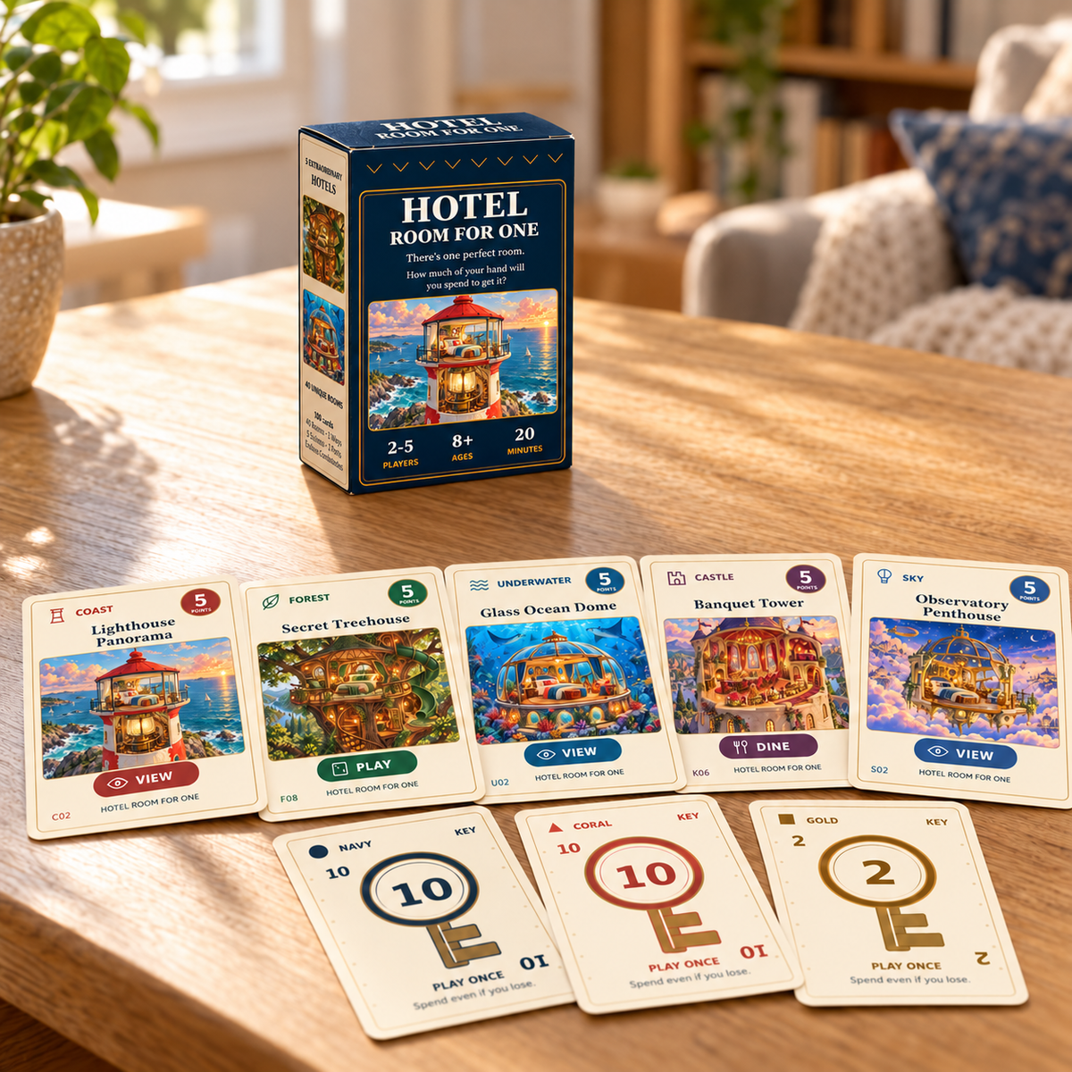 HOTEL ROOM FOR ONE — Family Strategy & Bluffing Card Game | Ages 8+ - Quesbo