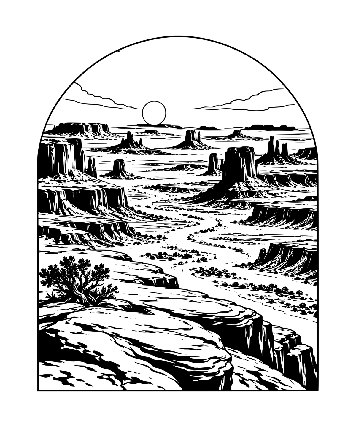 Hunts Mesa — Large Landscape Laser Engraving; artwork preview only