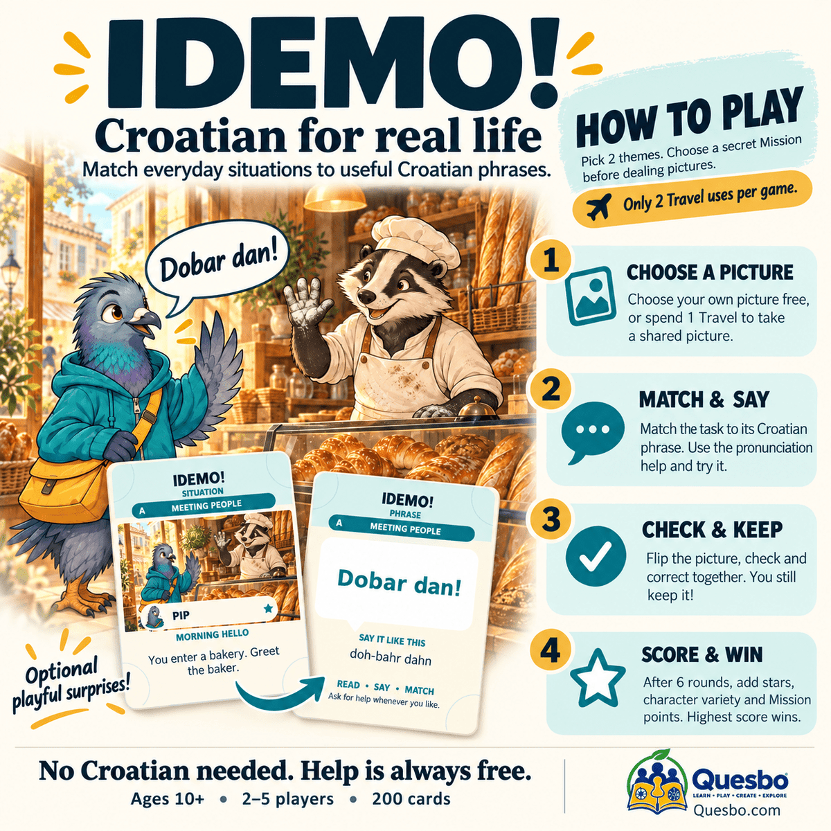IDEMO! – Easy Croatian Fun Learning Card Game for Kids & Families - Quesbo