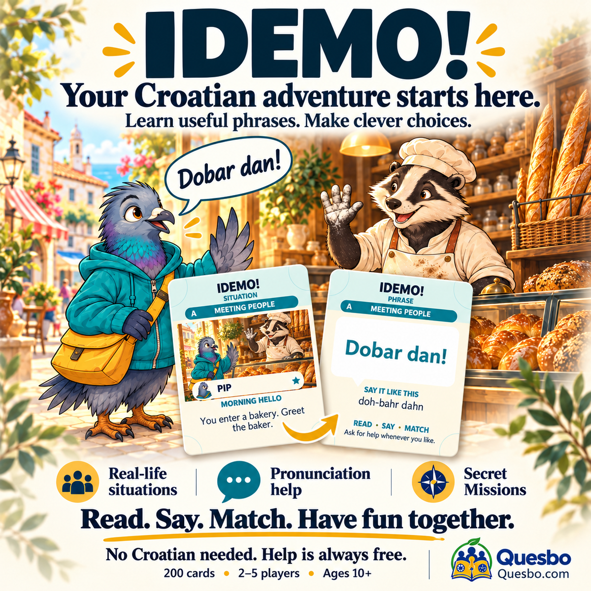 IDEMO! – Easy Croatian Fun Learning Card Game for Kids & Families - Quesbo