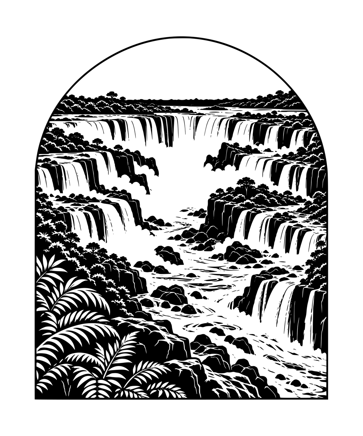 Iguaçu Falls — Large Landscape Laser Engraving; artwork preview only