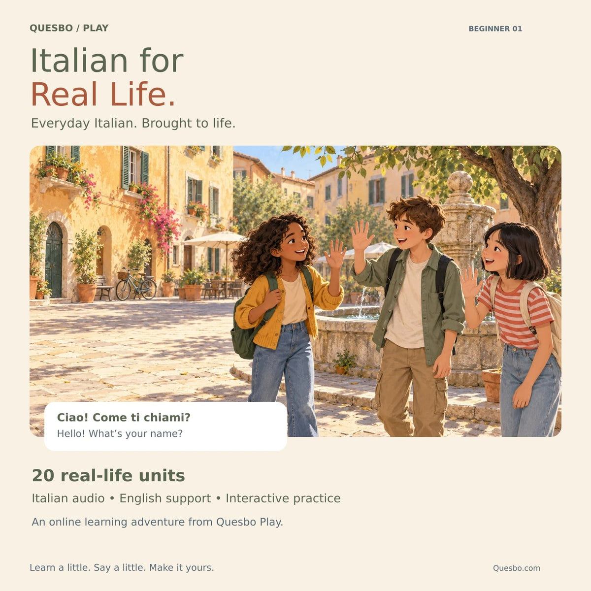 Italian for Real Life: 20 illustrated units with Italian audio, English support and interactive practice.
