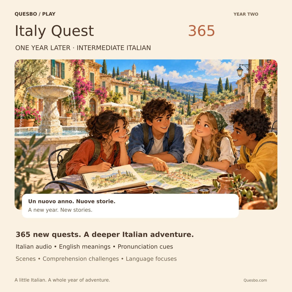 Italy Quest 365 — One Year Later: 365 new intermediate Italian quests