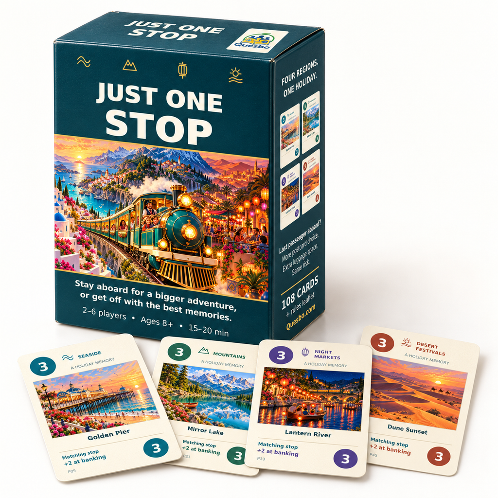 JUST ONE STOP - Family Train Adventure Card Game | Ages 8+ - Quesbo