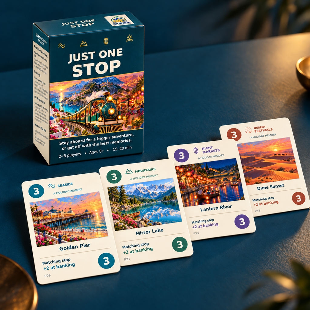 JUST ONE STOP - Family Train Adventure Card Game | Ages 8+ - Quesbo