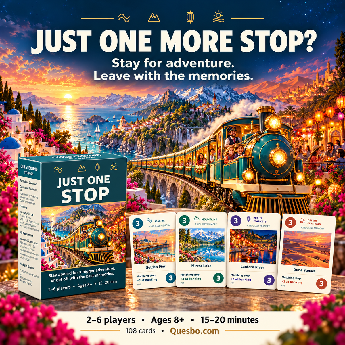 JUST ONE STOP - Family Train Adventure Card Game | Ages 8+ - Quesbo