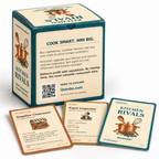 Back of the Kitchen Rivals game box beside Supplier Clearance, Food Inspector and ingredient-backed cards.