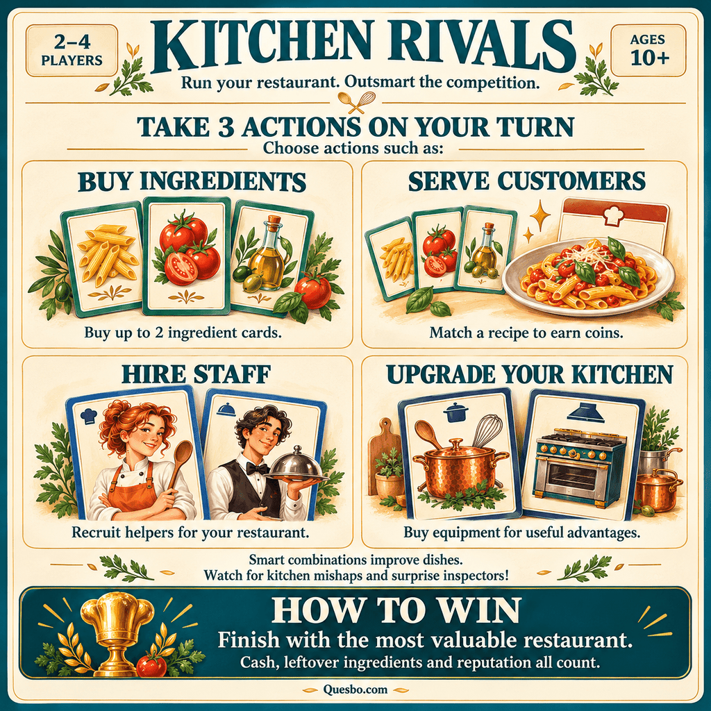 Kitchen Rivals™ – Cooking & Restaurant Strategy Card Game | Ages 10+ - Quesbo