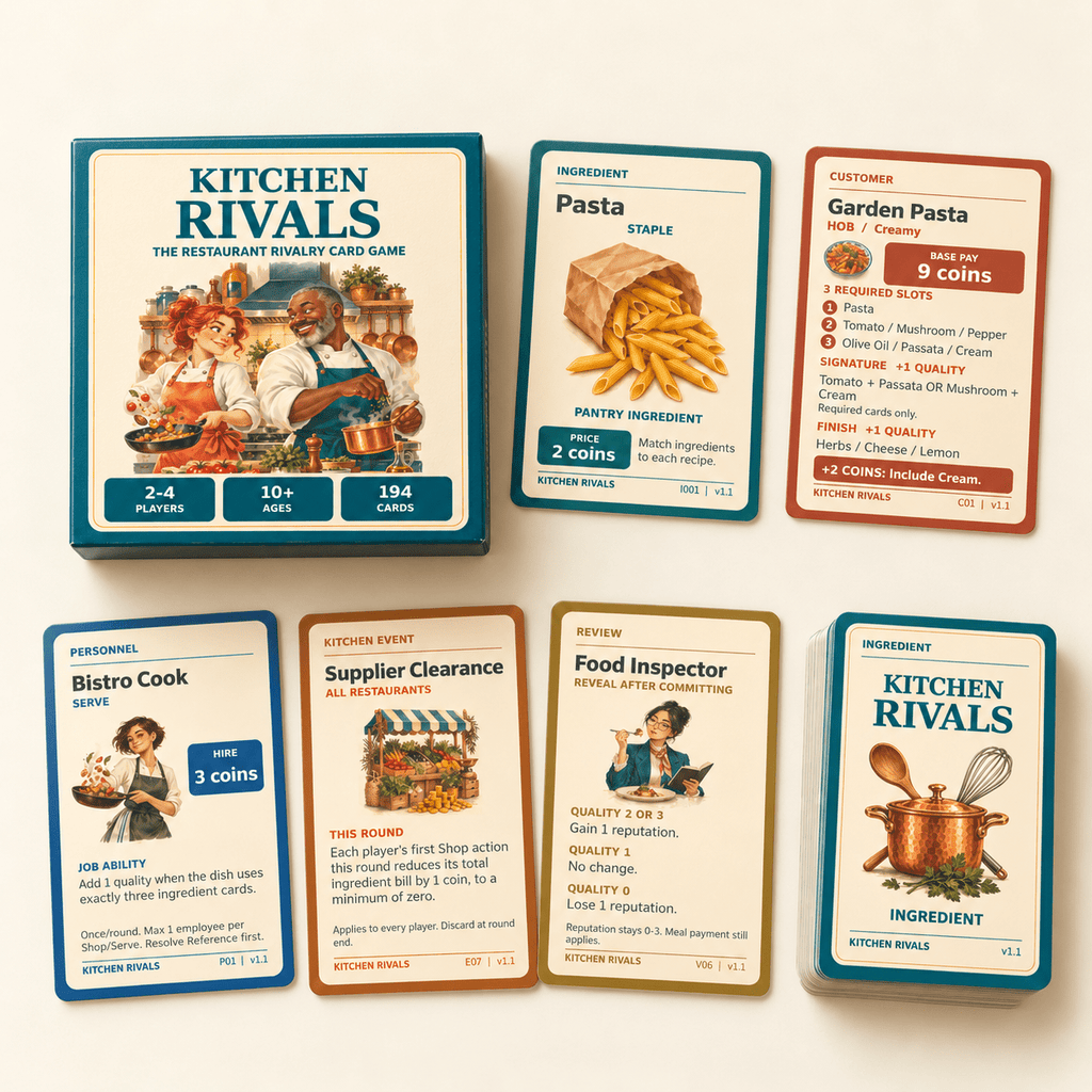 Kitchen Rivals™ – Cooking & Restaurant Strategy Card Game | Ages 10+ - Quesbo