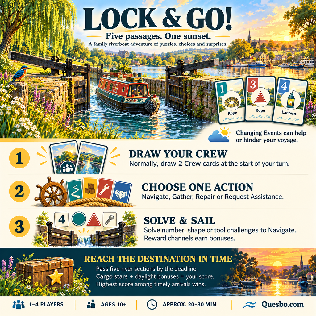 LOCK & GO! – River Adventure Family Card Game | Ages 10+ - Quesbo