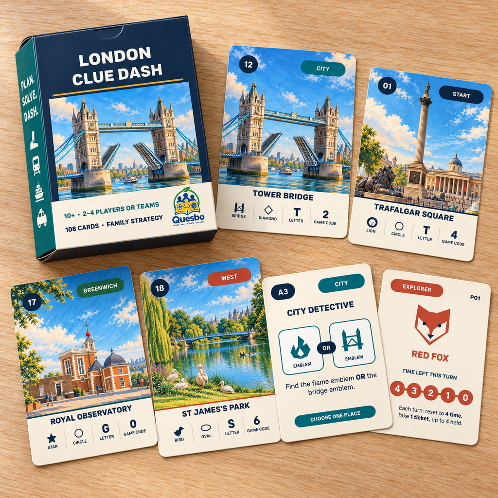 London Clue Dash | London Family Card Game – Quesbo - Quesbo
