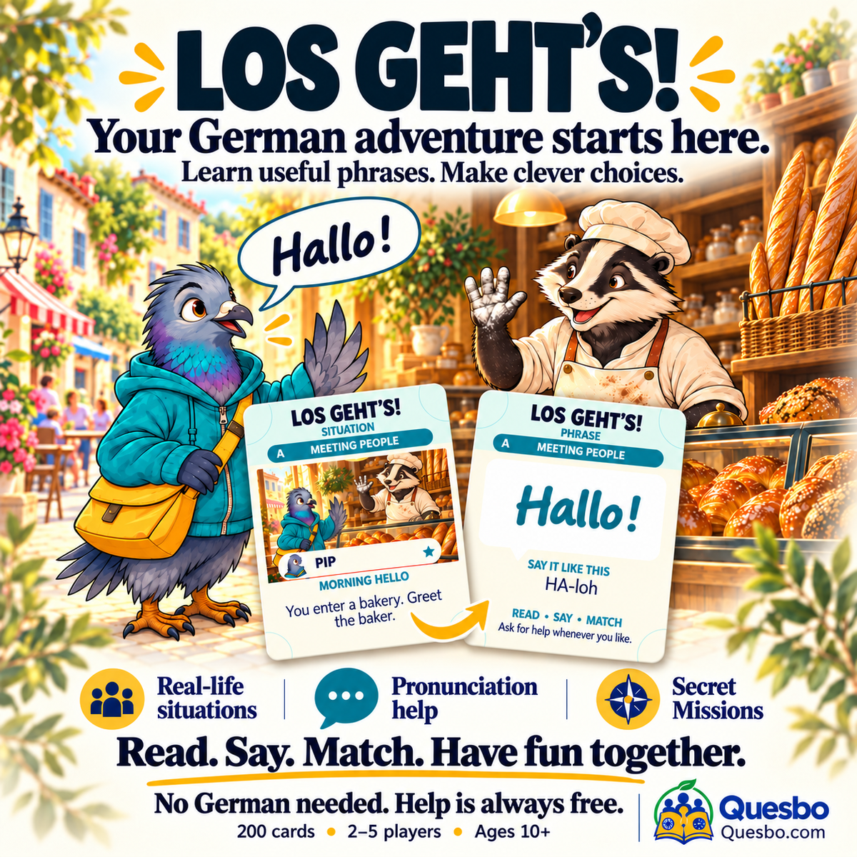 LOS GEHTS! – German Learning Card Game for Kids & Families - Quesbo