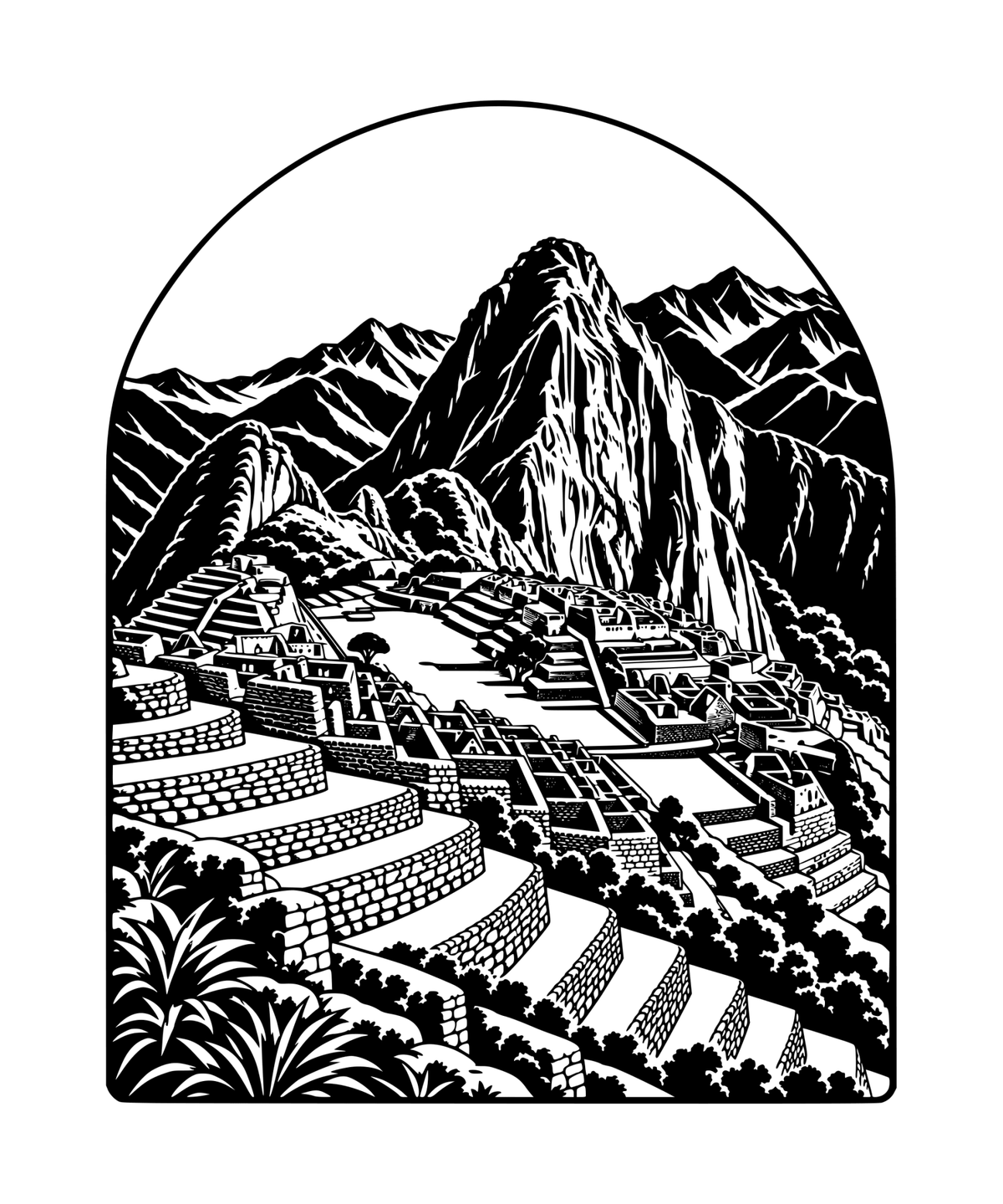 Machu Picchu — Large Landscape Laser Engraving; artwork preview only