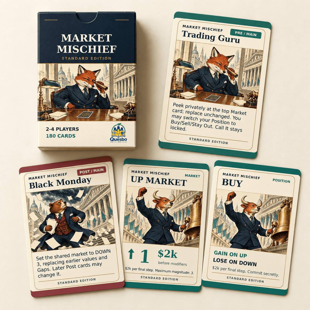Market Mischief – Standard Edition | Stock Market Strategy Card Game | Ages 14+ - Quesbo