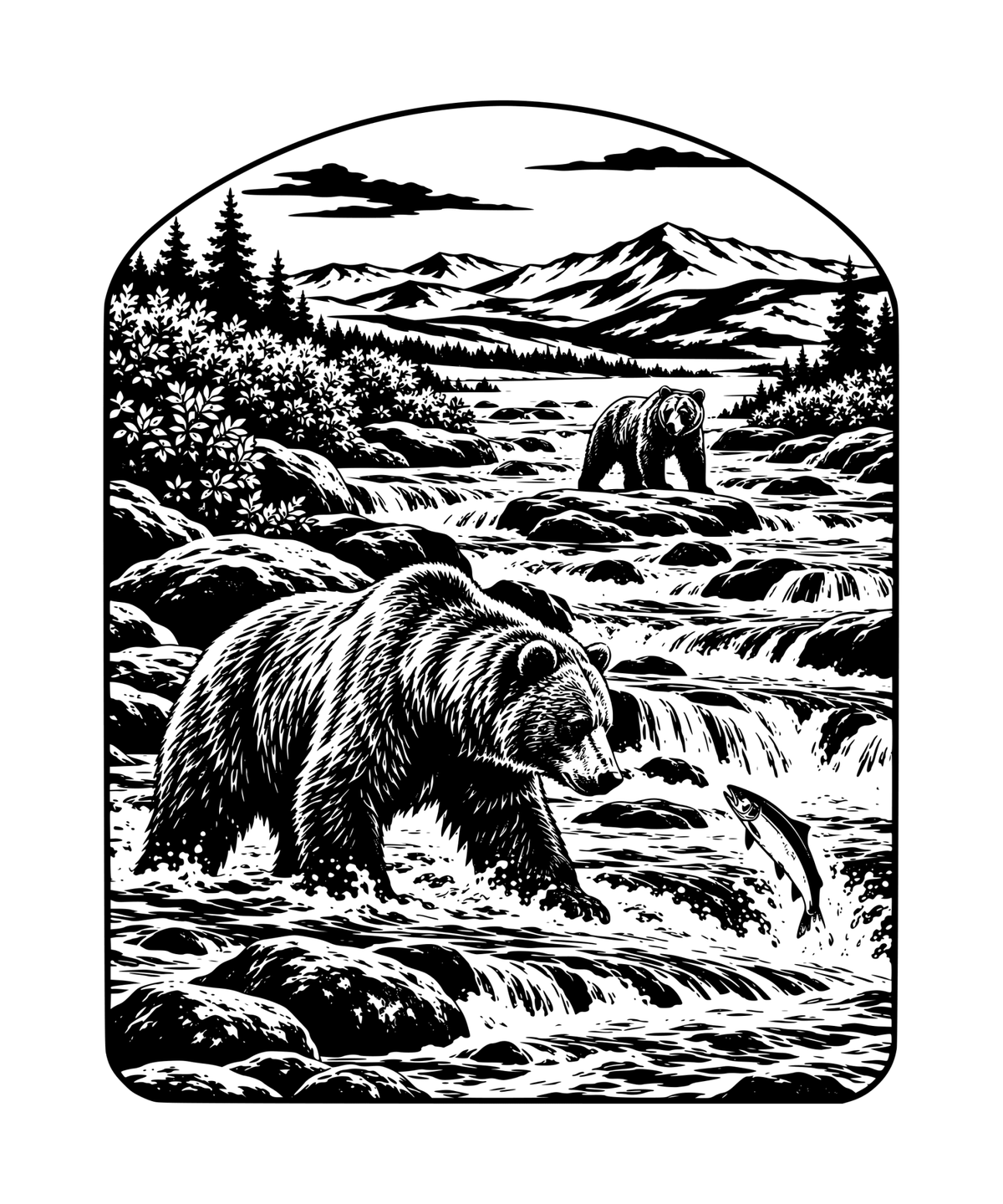 McNeil River Bears — Large Landscape Laser Engraving; artwork preview only