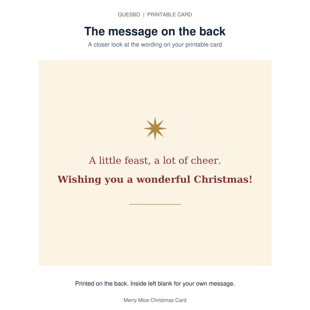 Printed message on the back of the PDF card: A little feast, a lot of cheer. Wishing you a wonderful Christmas! The inside is blank for your own handwritten message.