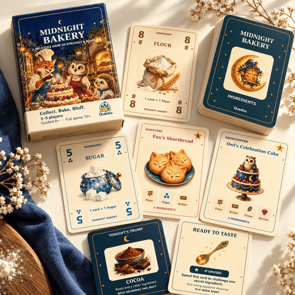 Midnight Bakery – Family Strategy & Bluffing Card Game | Ages 8+ - Quesbo