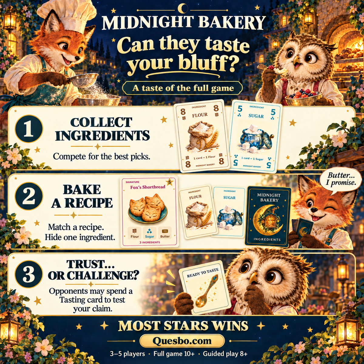 Midnight Bakery – Family Strategy & Bluffing Card Game | Ages 8+ - Quesbo