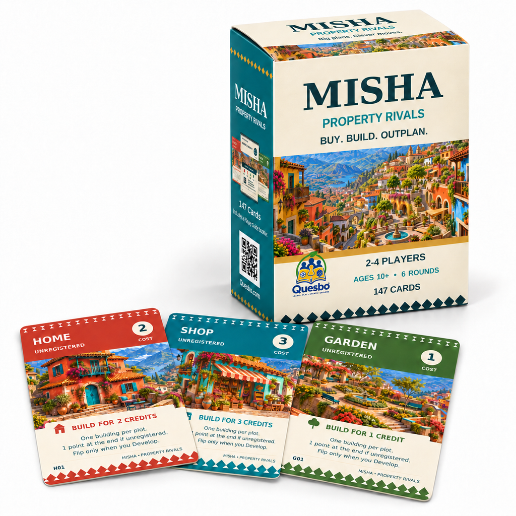 MISHA Property Rivals | Family Strategy Card Game | Ages 10+ - Quesbo