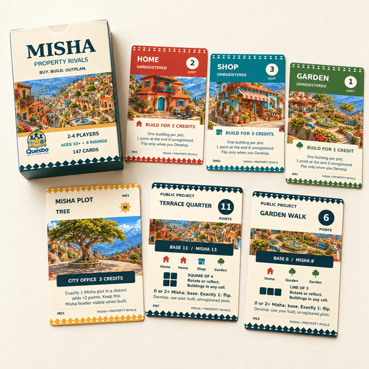 MISHA Property Rivals | Family Strategy Card Game | Ages 10+ - Quesbo