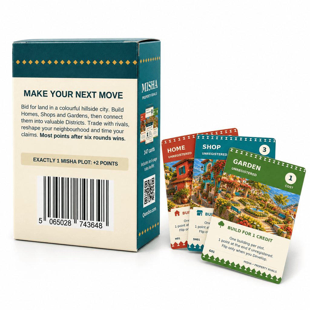 MISHA Property Rivals | Family Strategy Card Game | Ages 10+ - Quesbo