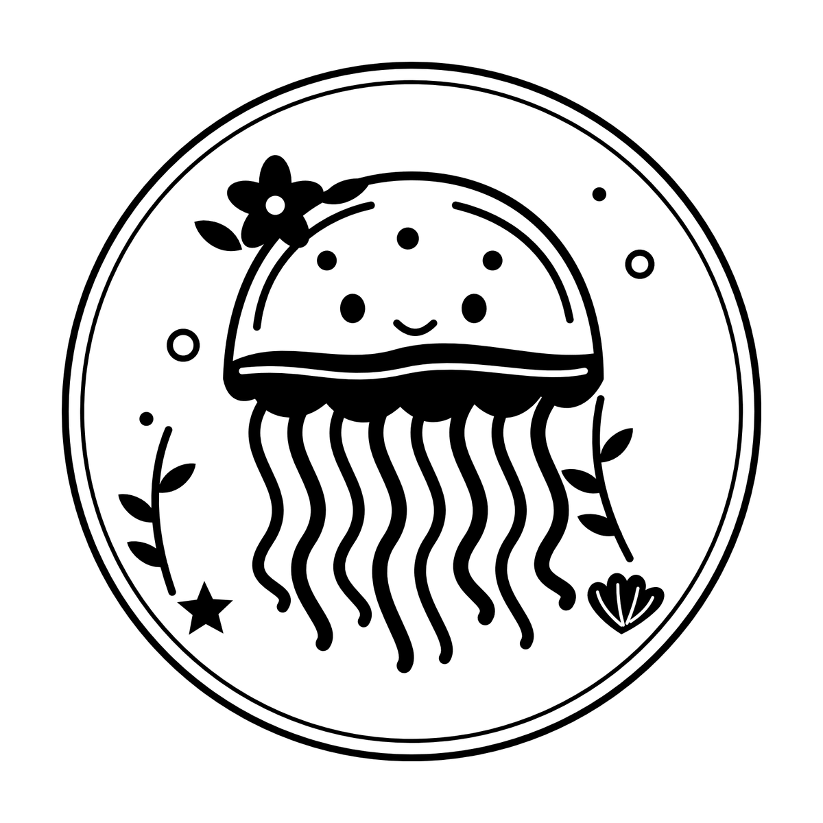 Moon Jelly Garden black-and-white engraving artwork; design preview only