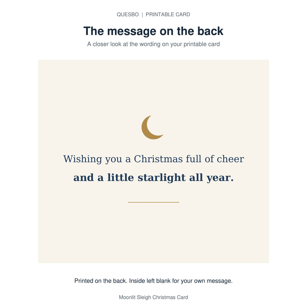 Printed message on the back of the PDF card: Wishing you a Christmas full of cheer and a little starlight all year. The inside is blank for your own handwritten message.