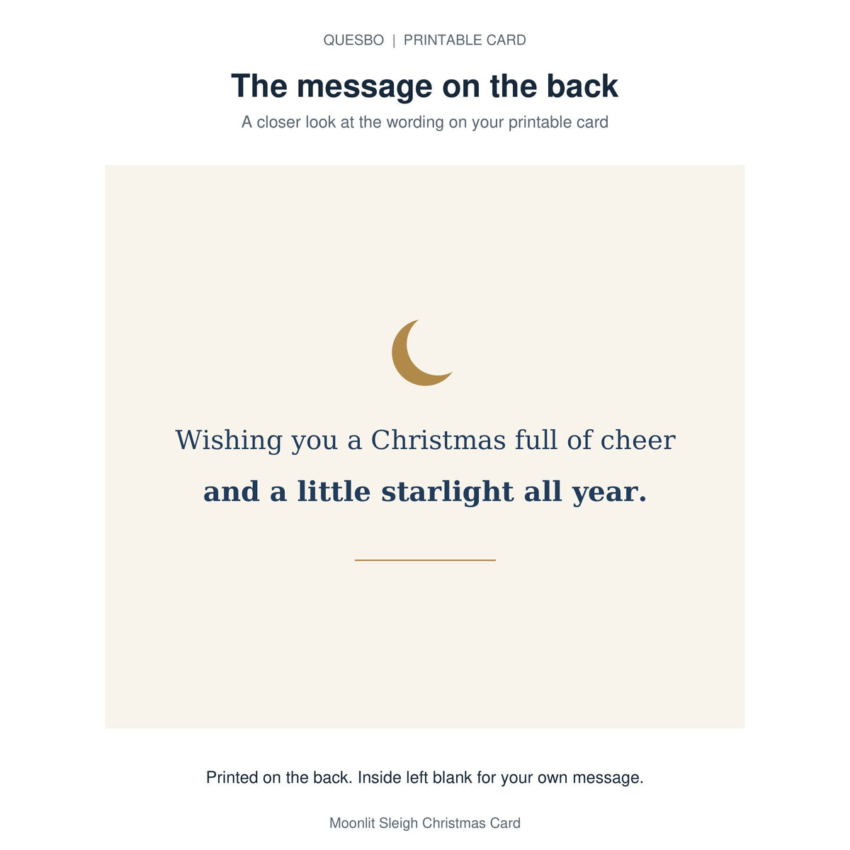 Printed message on the back of the PDF card: Wishing you a Christmas full of cheer and a little starlight all year. The inside is blank for your own handwritten message.