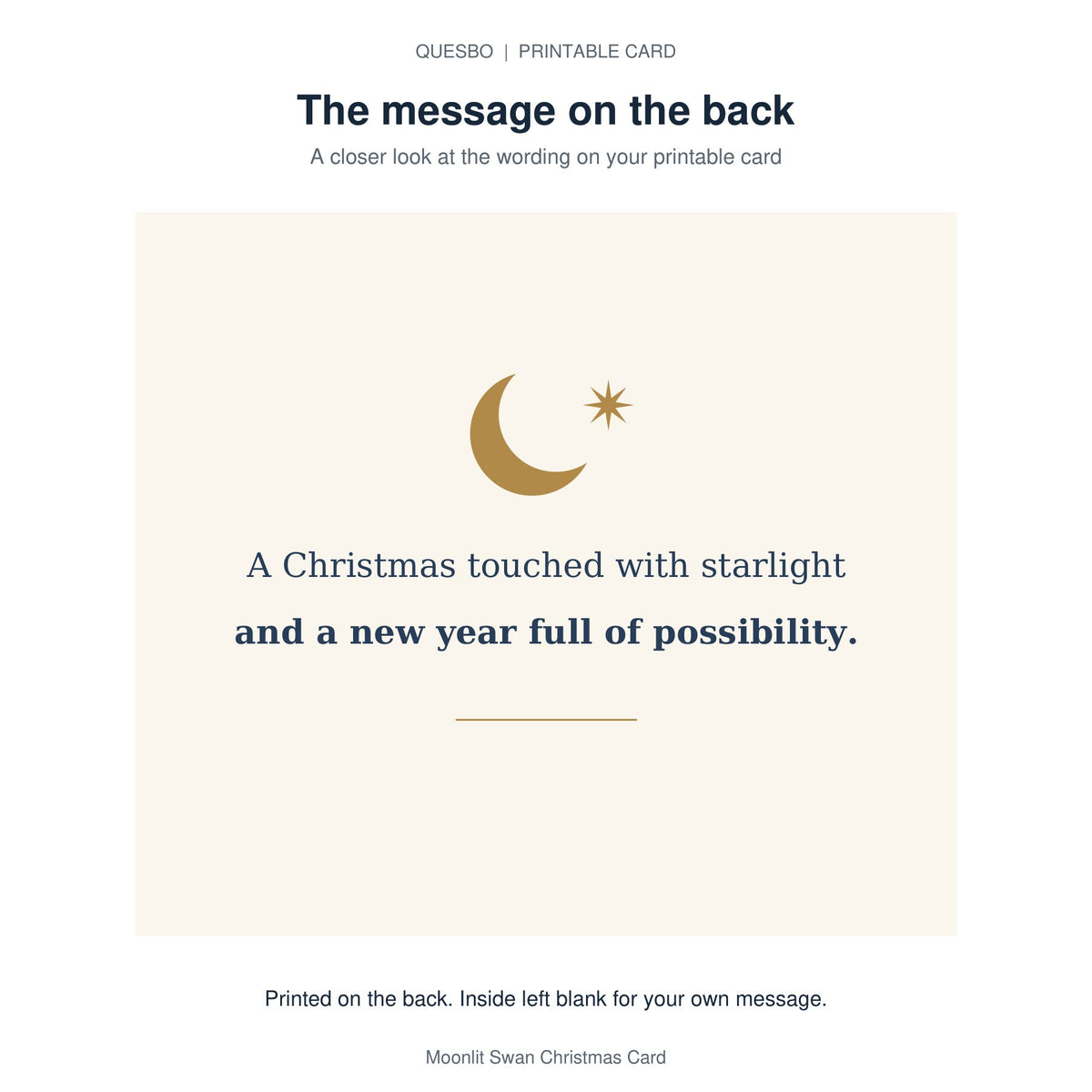 Printed message on the back of the PDF card: A Christmas touched with starlight and a new year full of possibility. The inside is blank for your own handwritten message.
