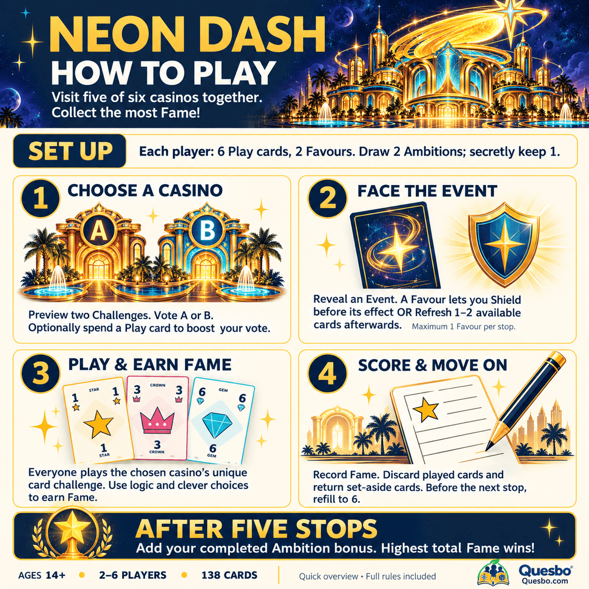 Neon Dash: Family Strategy Card Game, Ages 14+ | Quesbo - Quesbo