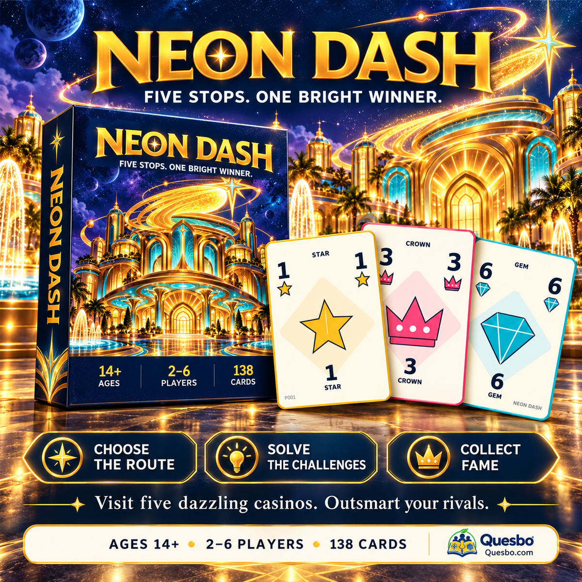Neon Dash: Family Strategy Card Game, Ages 14+ | Quesbo - Quesbo