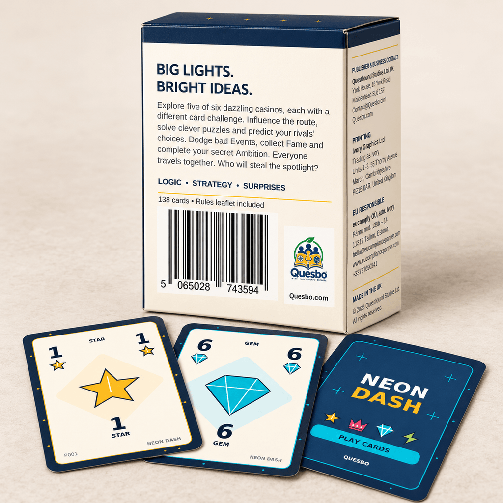 Neon Dash: Family Strategy Card Game, Ages 14+ | Quesbo - Quesbo