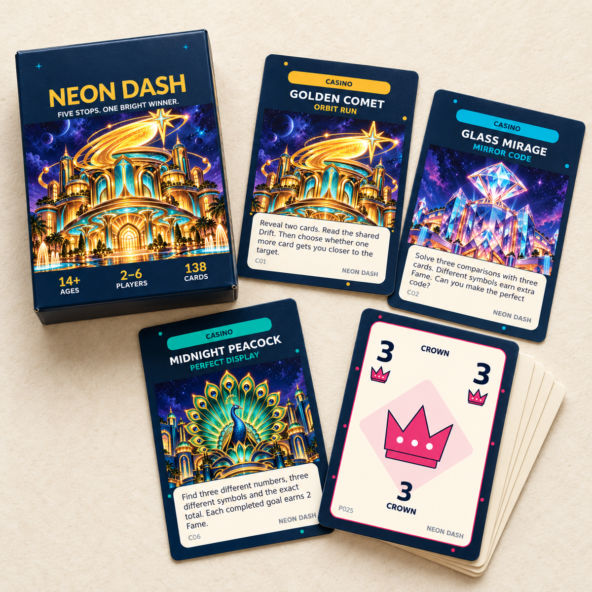 Neon Dash: Family Strategy Card Game, Ages 14+ | Quesbo - Quesbo