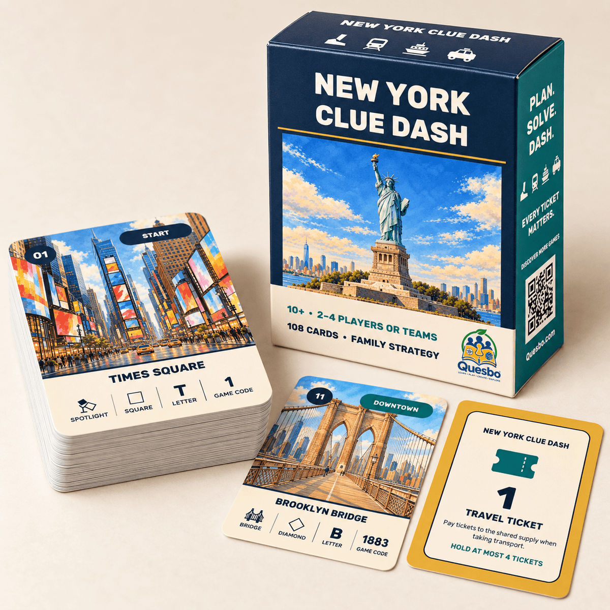 New York Clue Dash – Family Strategy Card Game | Ages 10+ - Quesbo