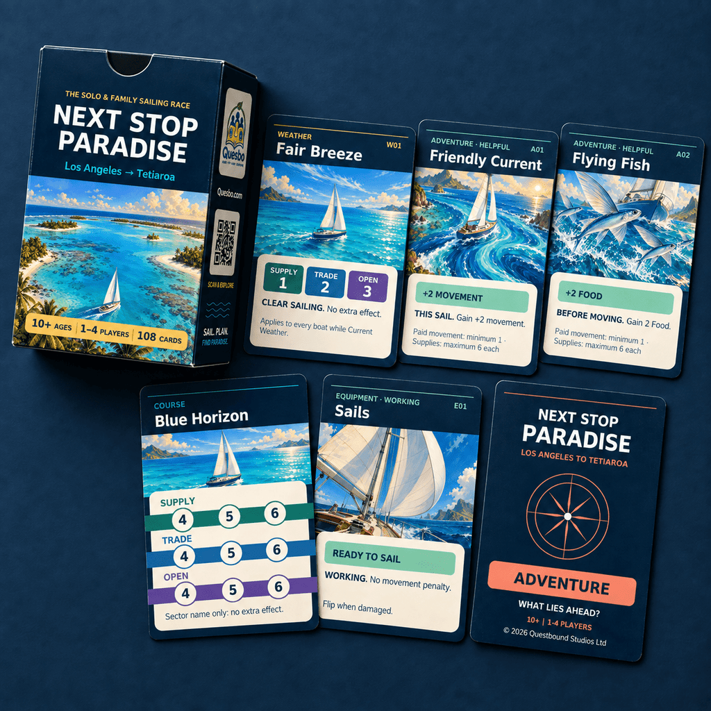Next Stop Paradise – Sailing Adventure Card Game | Ages 10+ - Quesbo