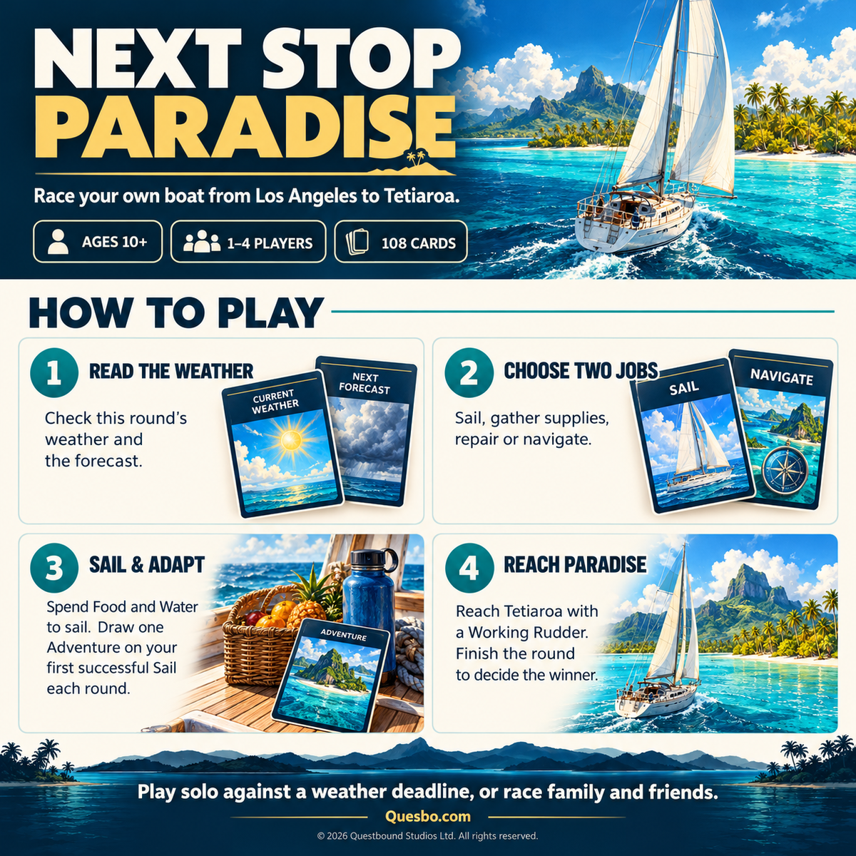 Next Stop Paradise – Sailing Adventure Card Game | Ages 10+ - Quesbo