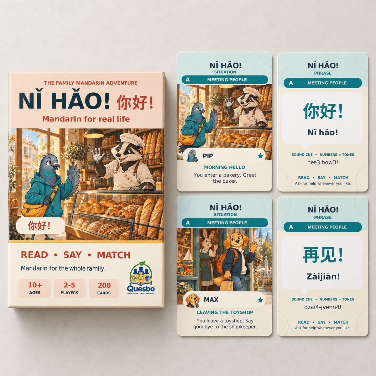 NǏ HǍO! – Easy Mandarin Chinese Fun Learning Card Game for Kids & Families - Quesbo